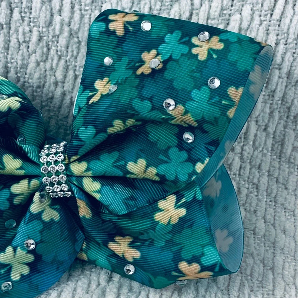JoJo Siwa Girls Green Shamrock St Patricks Paddies Day‎ Rhinestone Style Bow